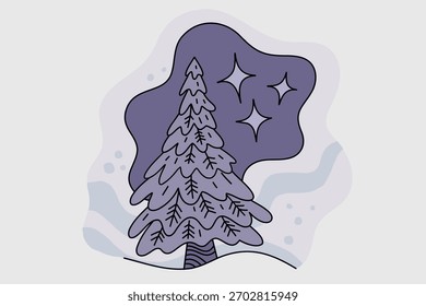 Árbol decorativo del año Nuevo en líneas Imagen del Vector