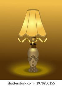 Decorative night lamp with yellow bulb on dark background. Yellow lighting night lamp vector illustration design. Vintage style night lamp. 