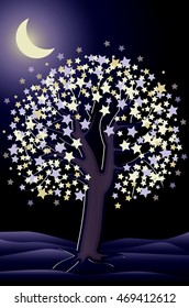 Decorative night tree wallpaper, vector illustration