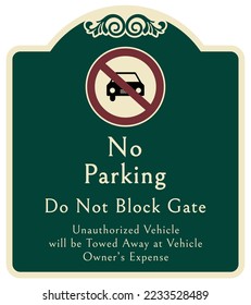 Decorative no parking sign and label