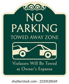 Decorative no parking sign and label