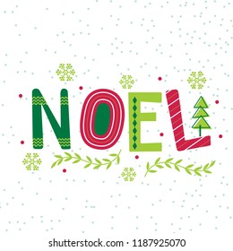 decorative noel word,lettering with red and green color, vector illustration