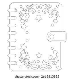 Decorative Notebook with Starry Design - Line Art for Kids' Coloring