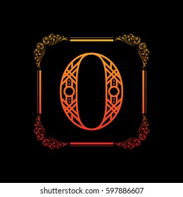 Decorative number 0 with abstract frame isolated on black background