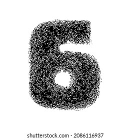 Decorative number 6 made of particles isolated on white background. Vector illustration