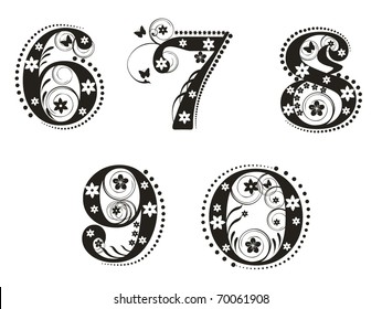 Decorative number with flowers for design