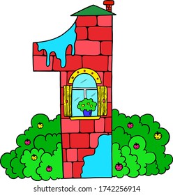 Decorative number for learning and development. Number 1 vector digit. Educational picture. Isolated vector.