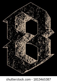 Decorative number on black background.Modern gothic style font.