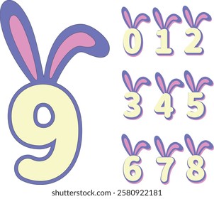 Decorative numbers 0-9 with bunny ears, Easter cake topper