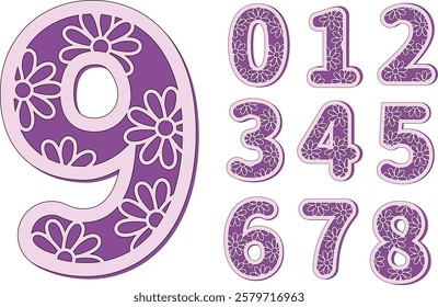 Decorative numbers 0-9 cake topper with flowers, Birthday decoration, Layered papercut 