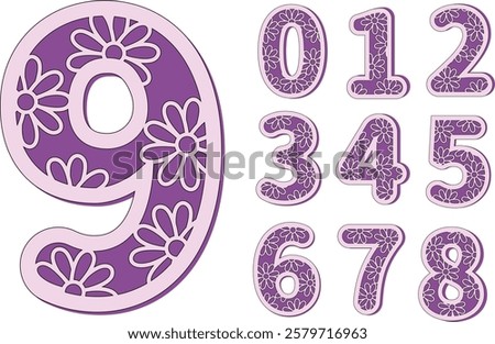 Decorative numbers 0-9 cake topper with flowers, Birthday decoration, Layered papercut 