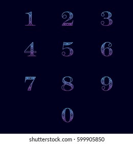 Decorative numbers with abstract frame isolated on black background