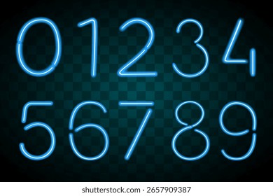Decorative numbers in the form of neon lamps. blue color print on black background