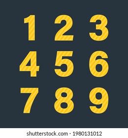Decorative numbers for holiday cake set. Vector flat illustration. Yellow numbers isolated on dark background.