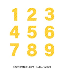 Decorative numbers for holiday cake set. Vector flat illustration. Yellow numbers isolated on white background.