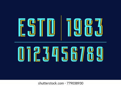 Decorative numbers with interweaving stripes. Bright print on dark background