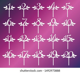 Decorative numbers for party. Vector topper for birthday cake. Decoration for birthday party. Topper for kids.Vector topper template for laser cut.Decoration for wedding party. Topper for wedding.