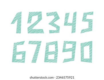 Decorative numbers vector set, hand drawn simple numerals