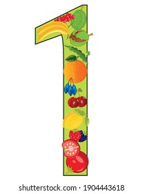 Decorative numeral one with fruit and vegetable