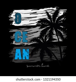 Decorative Ocean Text with Palm Tree Illustrations for Fashion and Poster Designs