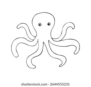Decorative octopus illustration with ornate tentacles and intricate linework. Nautical themed design in monochrome style.