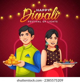Decorative oil lamps and lights Happy Diwali festival celebration card background. Banner for poster, flyer, brochure, and social media