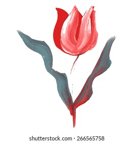 Decorative oil painted red tulip flower, design element. Can be used for wedding, baby shower, mothers day, valentines day cards, invitations. Painted flower