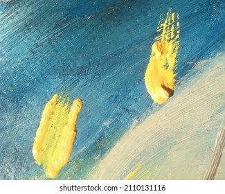 decorative oil painted texture background with yellow brush in blue backdrop  