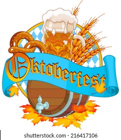 Decorative Oktoberfest Design With Beer Wood Keg And Mug