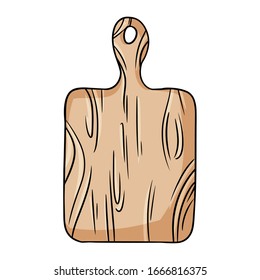 Decorative old wooden rustic cut board. Kitchen cutting board hand drawn element. Vector image isolated on white background. Media highlights graphic symbol.