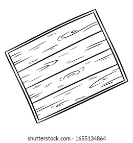 Decorative old wooden rustic tray doodle. Top view hand drawn tray silhouette. Vector image isolated on white. Media highlights graphic symbol