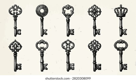 Decorative old-fashioned keys for rustic and historical concepts.