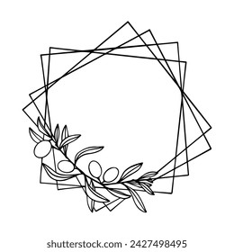 Decorative olive frame with linear olive branches.Vector graphics.