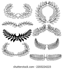 dekoratives Olivenblatt,Rahmen für Hochzeit, Zeichnung, Schwarz-Weiß-Linien, Vektorgrafik