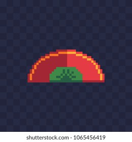 Decorative open fan pixel art icon element of Indonesian culture isolated vector illustration. Design logo, mobile app, sticker, embroidery. Game assets 8-bit sprite. 