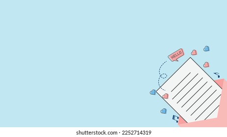 Decorative Open Love Letter on Blue Background, Propose Day Banner Template with Copy Space, Valentines Day Greeting Card Deisgn. Vector Illustration