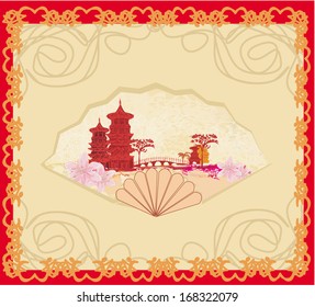 Decorative opened fan with patterns of Chinese landscape