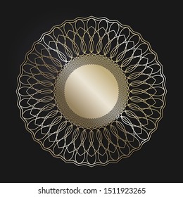 Decorative openwork round frame with gold abstract floral pattern. Circular ornament. An elegant element for design. Vector.