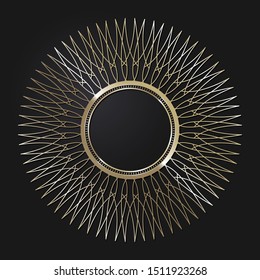 Decorative openwork round frame with gold abstract floral pattern. Circular ornament. An elegant element for design. Vector.