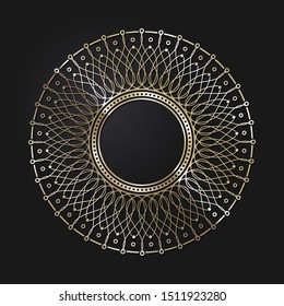 Decorative openwork round frame with gold abstract floral pattern. Circular ornament. An elegant element for design. Vector.