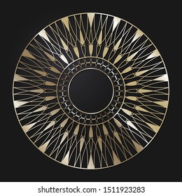 Decorative openwork round frame with gold abstract floral pattern. Circular ornament. An elegant element for design. Vector.