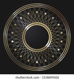 Decorative openwork round frame with gold abstract floral pattern. Circular ornament. An elegant element for design. Vector.