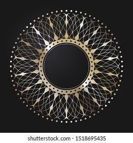 Decorative openwork round frame with gold abstract floral pattern. Circular ornament. An elegant element for design. Vector.