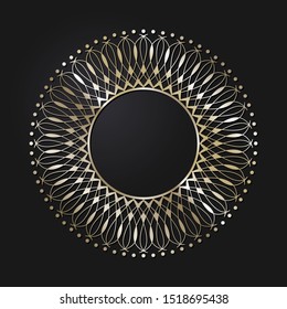 Decorative openwork round frame with gold abstract floral pattern. Circular ornament. An elegant element for design. Vector.