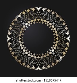 Decorative openwork round frame with gold abstract floral pattern. Circular ornament. An elegant element for design. Vector.