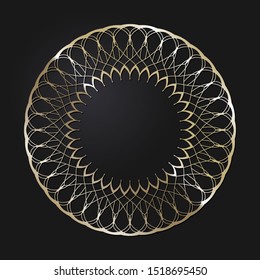 Decorative openwork round frame with gold abstract floral pattern. Circular ornament. An elegant element for design. Vector.