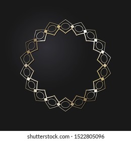 Decorative openwork round frame with gold abstract floral pattern. Circular ornament. An elegant element for design. Vector.