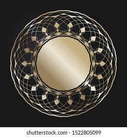 Decorative openwork round frame with gold abstract floral pattern. Circular ornament. An elegant element for design. Vector.