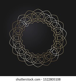 Decorative openwork round frame with gold abstract floral pattern. Circular ornament. An elegant element for design. Vector.