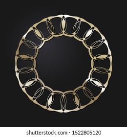 Decorative openwork round frame with gold abstract floral pattern. Circular ornament. An elegant element for design. Vector.